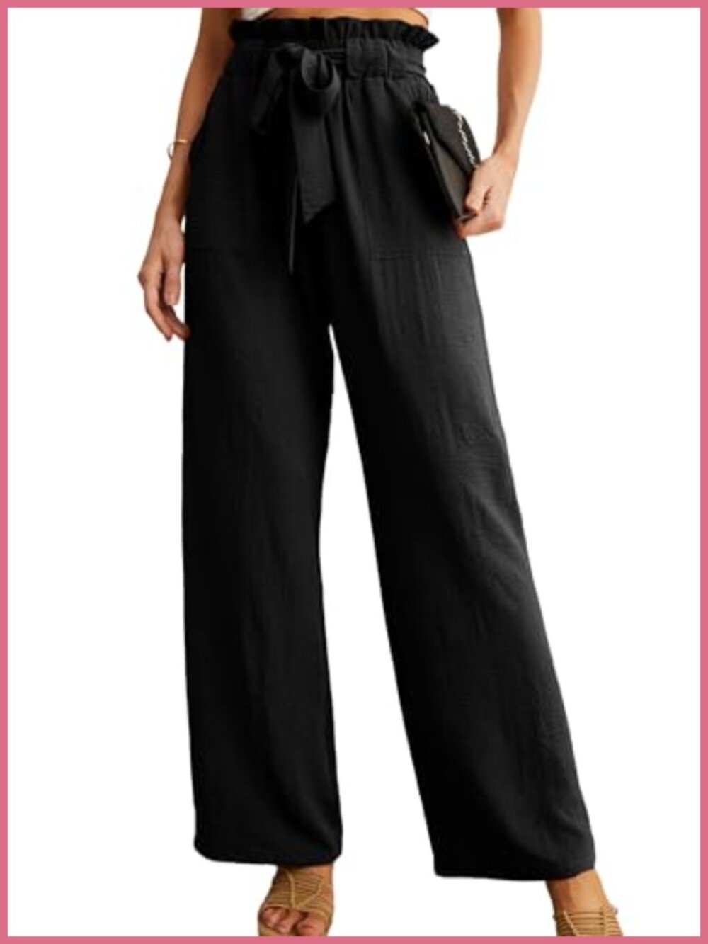 High Waist Wide Leg Palazzo Pants Adjustable Knot Ankle Trousers Pockets